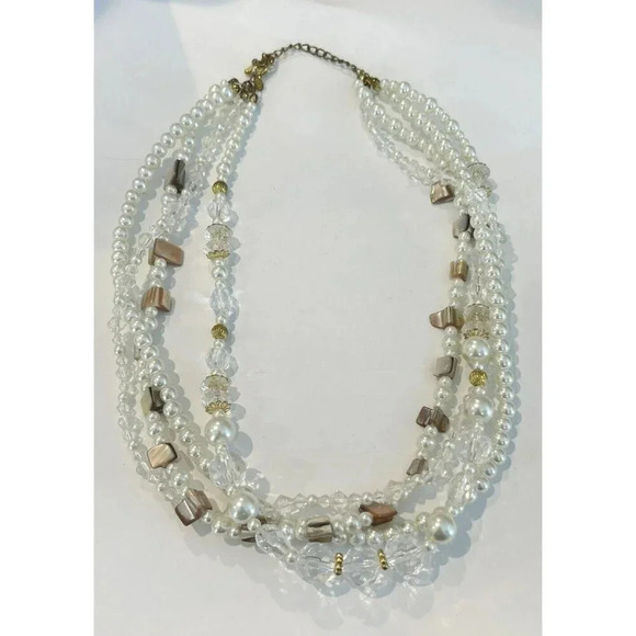 Premier Designs Jewelry - Vintage VTG Premier Designs 4-Stand White Mother Of Pearl Bead Necklace 19-21”